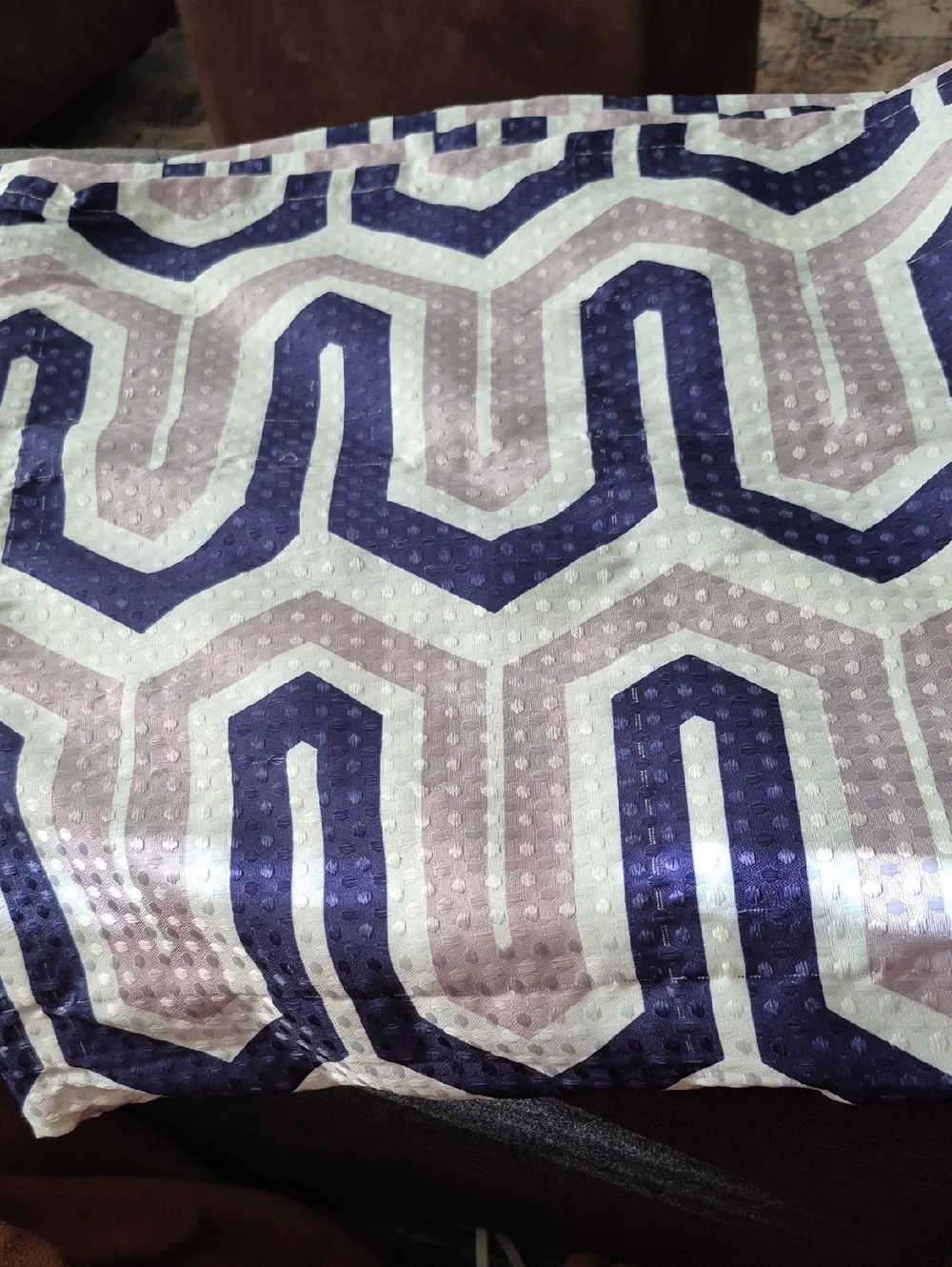 Geometric Shower Curtain - Navy & Light Mauve
